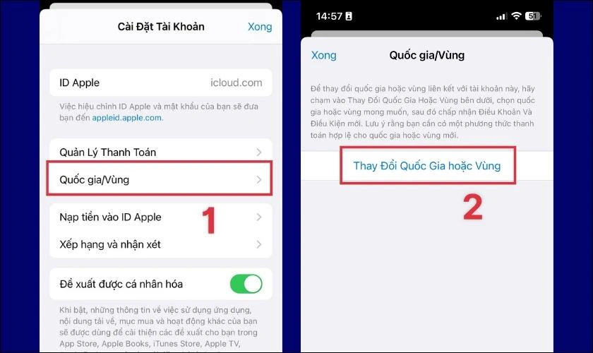 thay đổi c&ugrave;ng v&agrave; quốc gia tr&ecirc;n app store
