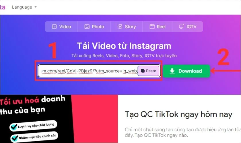 tải vid IG về m&aacute;y t&iacute;nh tr&ecirc;n web online