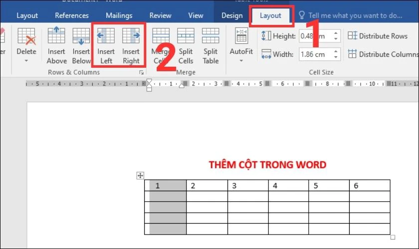add th&ecirc;m cột v&agrave;o bảng bằng thanh c&ocirc;ng cụ