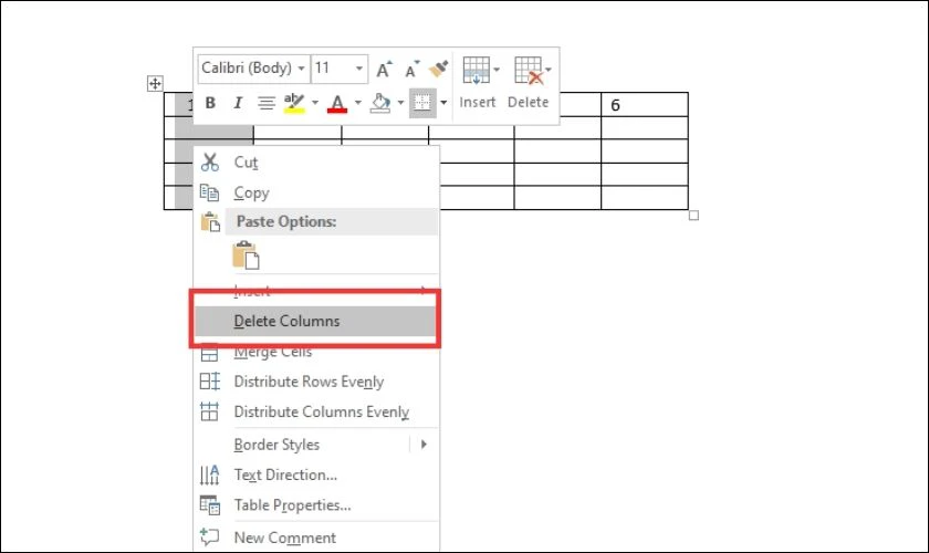 xo&aacute; cột dư trong bảng word