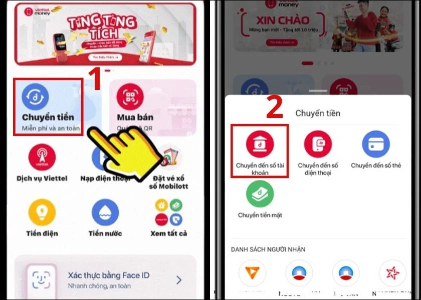 chuyển tiền đến ng&acirc;n h&agrave;ng bằng v&iacute; điện tử viettel