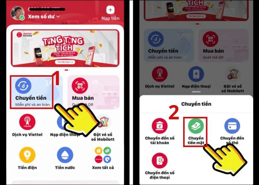 viettel money chuyển tiền mặt dễ d&agrave;ng