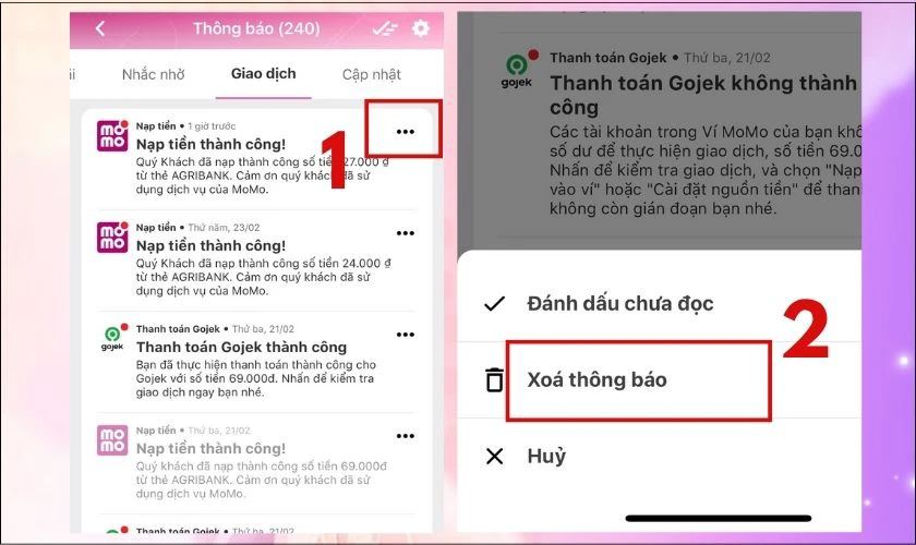 c&aacute;c bước x&oacute;a bớt th&ocirc;ng b&aacute;o tr&ecirc;n momo