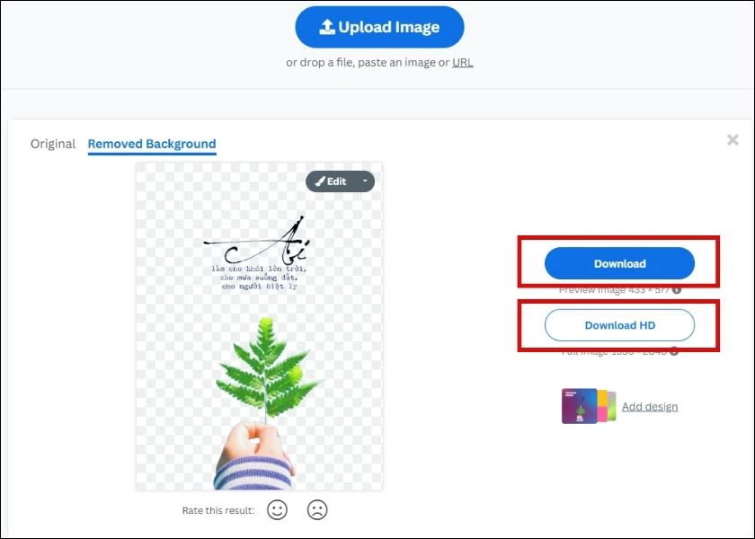 c&oacute; nhiều t&ugrave;y chọn tải xuống khi t&aacute;ch nền