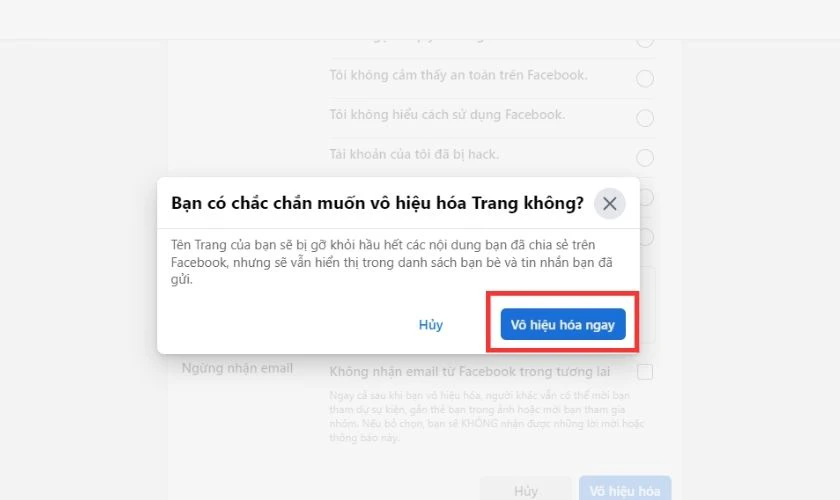 v&ocirc; hiệu ho&aacute; trang page facebook tr&ecirc;n m&aacute;y t&iacute;nh