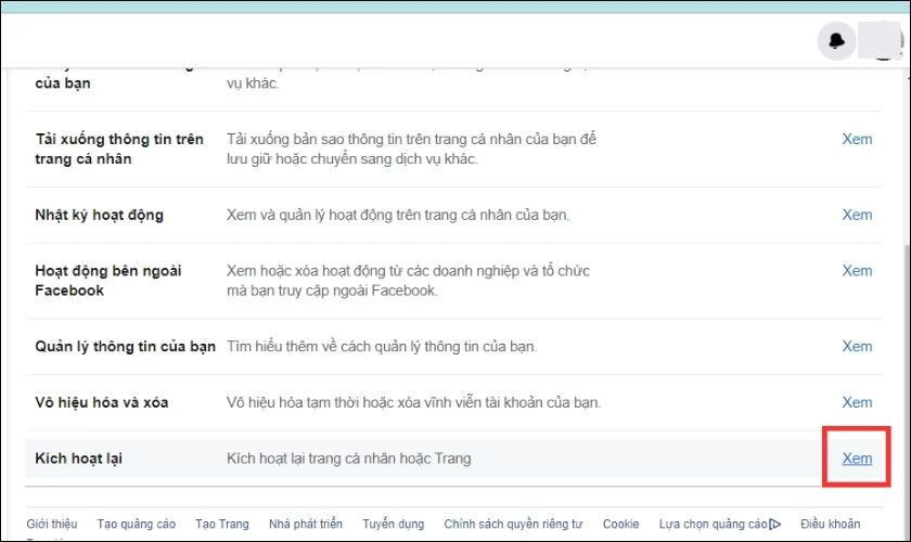 c&aacute;ch k&iacute;ch hoạt lại trang tr&ecirc;n facebook