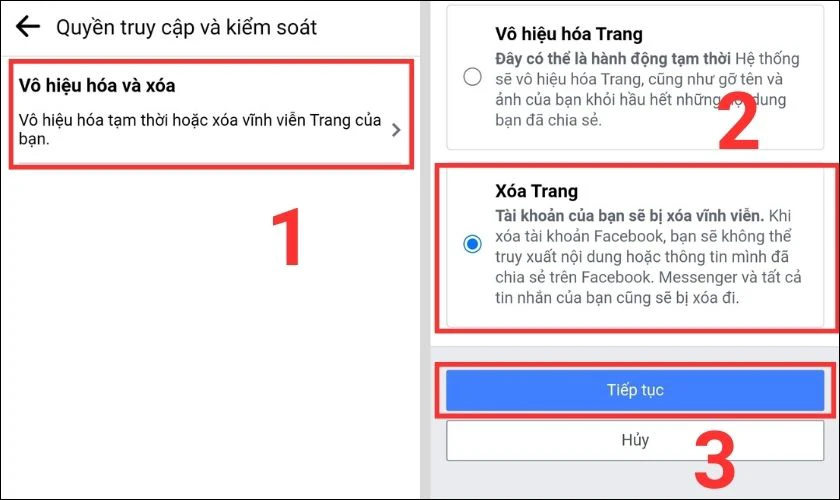 xo&aacute; trang facebook vĩnh viễn tr&ecirc;n điện thoại