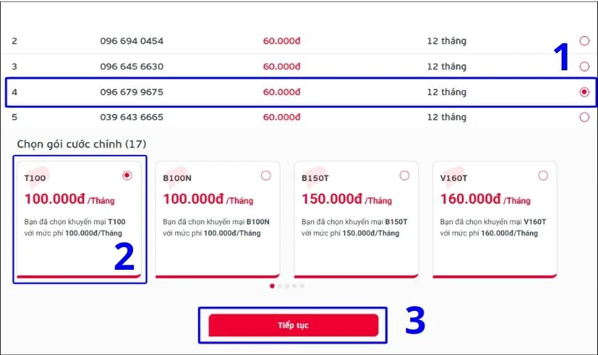 chọn sim v&agrave; g&oacute;i cước muốn mua 