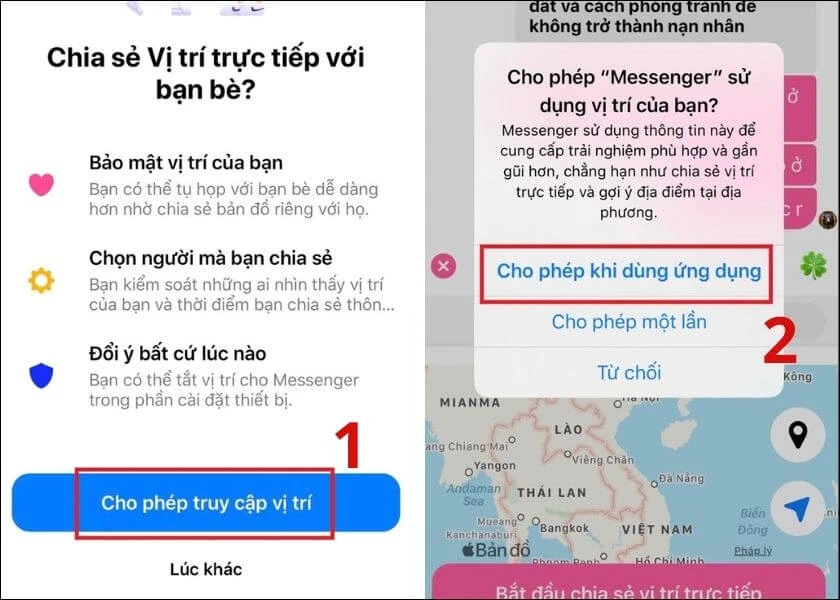  share định vị bằng messenger tr&ecirc;n iphone