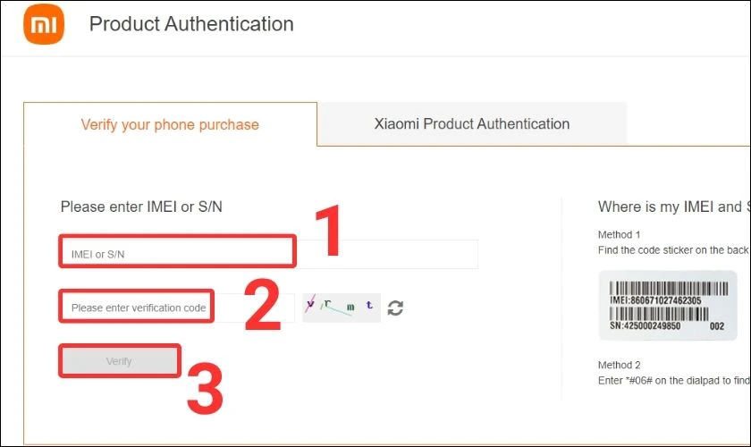 check imei xiaomi chính hãng