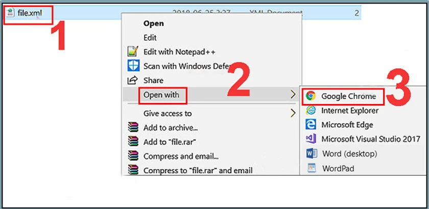 cách mở file xml với trình duyệt chrome