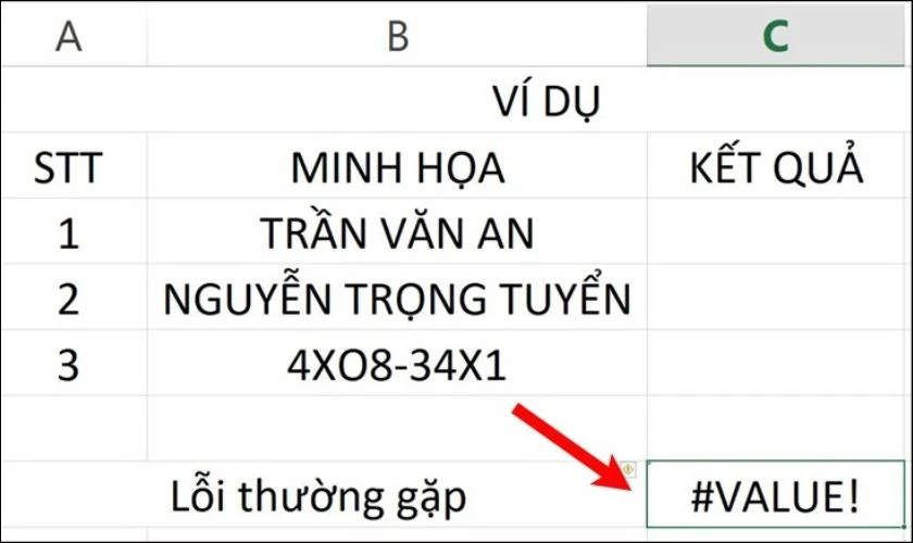 lỗi #VALUE khi sử dụng h&agrave;m 