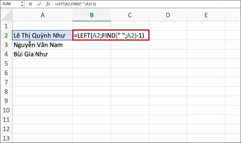 kết hợp h&agrave;m find trong excel với h&agrave;m left