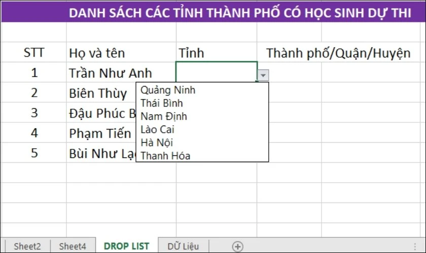 cách tạo list trong excel nhanh chóng