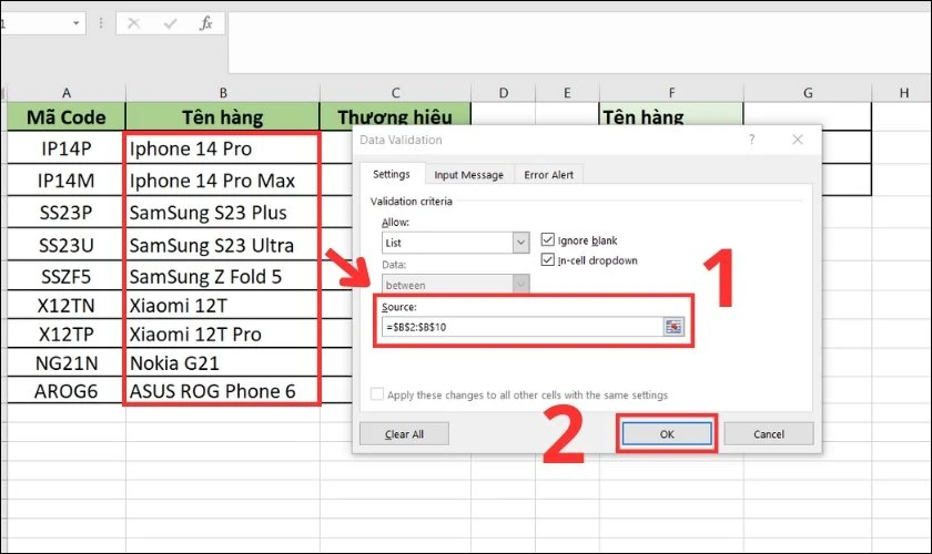 hướng dẫn tạo droplist đã có dữ liệu