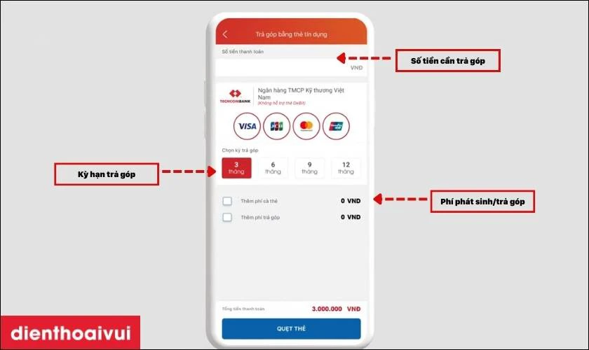 Chọn c&aacute;c th&ocirc;ng tin trả g&oacute;p qua mPOS