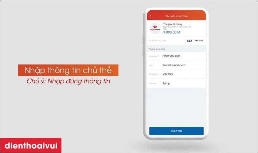 Điền đầy đủ c&aacute;c th&ocirc;ng tin chủ thẻ để thanh to&aacute;n