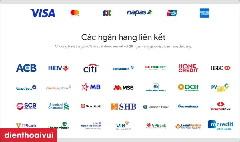 C&aacute;c ng&acirc;n h&agrave;ng hỗ trợ thanh to&aacute;n trả g&oacute;p 