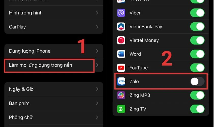 l&agrave;m mới ứng dụng trong nền khi zalo kh&ocirc;ng call được