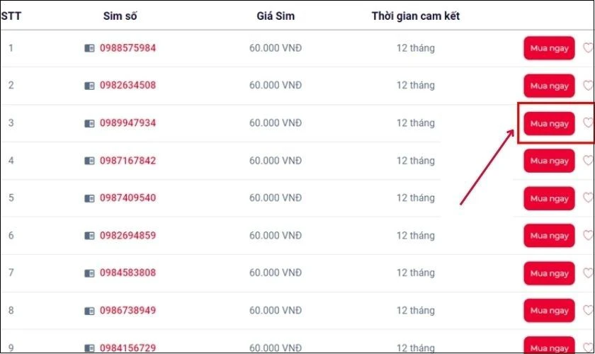 mua sim đầu số 098 tr&ecirc;n website