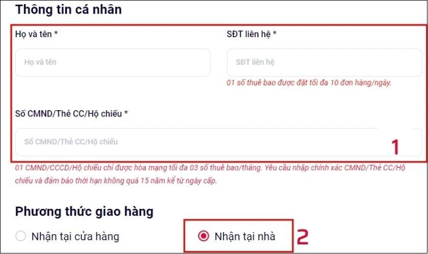 điền th&ocirc;ng tin c&aacute; nh&acirc;n trước khi mua sim 