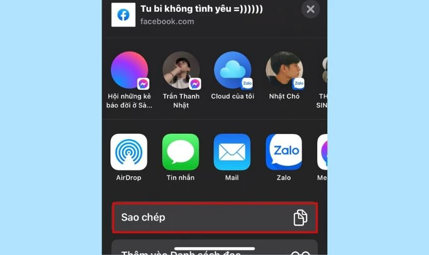 gửi đường link b&agrave;i viết facebook cho người kh&aacute;c 