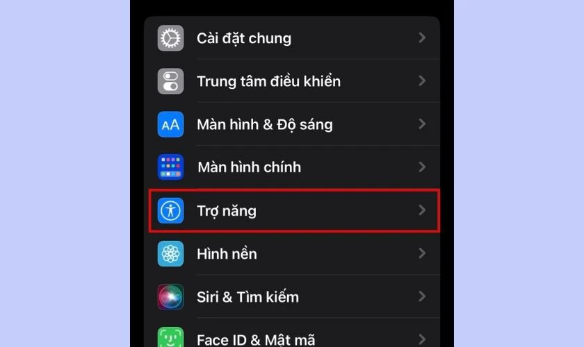 giao diện mục trợ năng trong ứng dụng c&agrave;i đặt