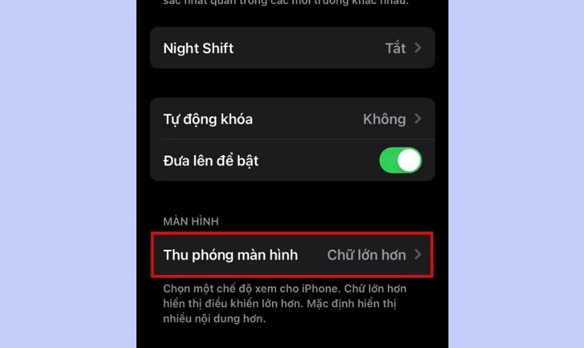 nhấp v&agrave;o thu ph&oacute;ng m&agrave;n h&igrave;nh để ch&igrave;nh cỡ chữ iphone tr&ecirc;n m&agrave;n h&igrave;nh