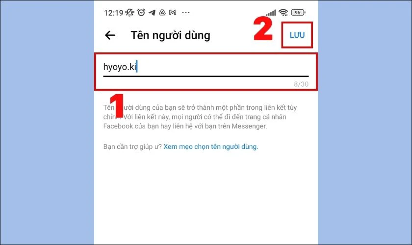 đặt lại tên để đổi link facebook