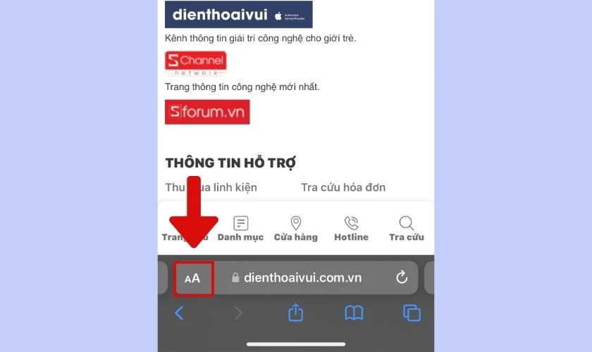 c&aacute;c điều chỉnh chữ iphone tr&ecirc;n tr&igrave;nh duyệt safari