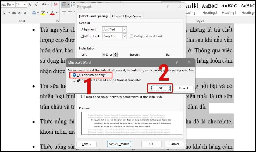 thay đổi c&aacute;c d&ograve;ng cho to&agrave;n bộ văn bản 