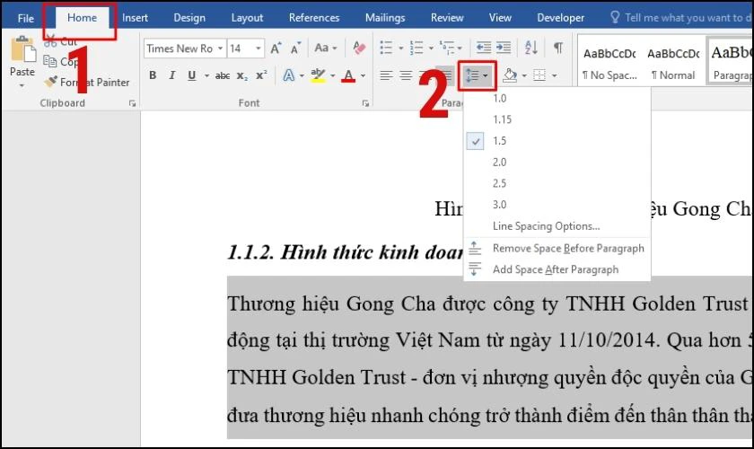 c&aacute;ch gi&atilde;n d&ograve;ng trong word với th&ocirc;ng số c&oacute; sẵn 