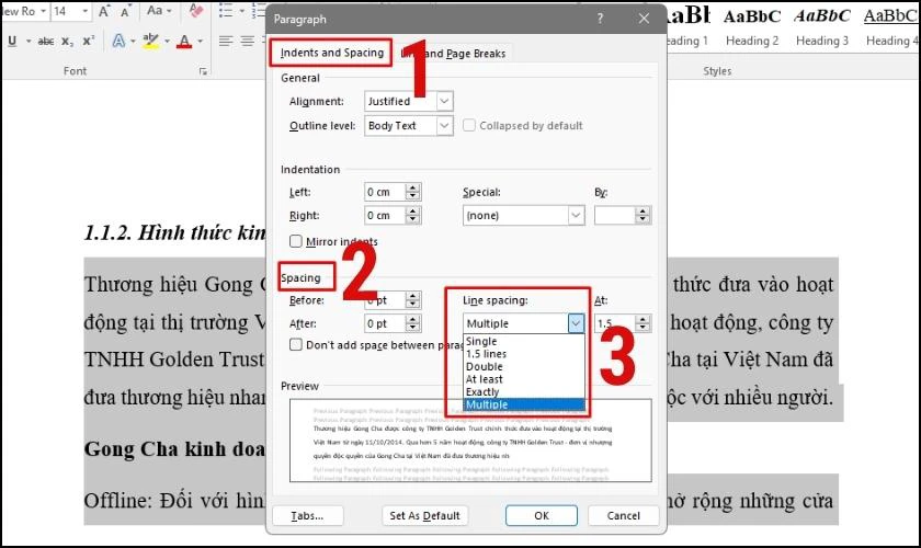 c&aacute;ch gi&atilde;n d&ograve;ng trong word bằng c&aacute;ch tự thiết lập th&ocirc;ng số 