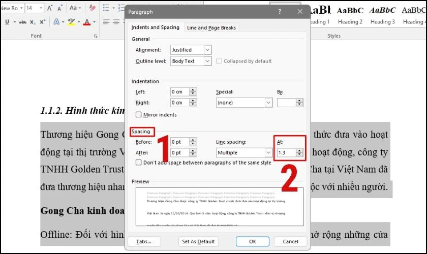 c&aacute;ch thay đổi th&ocirc;ng số c&aacute;c d&ograve;ng trong word 