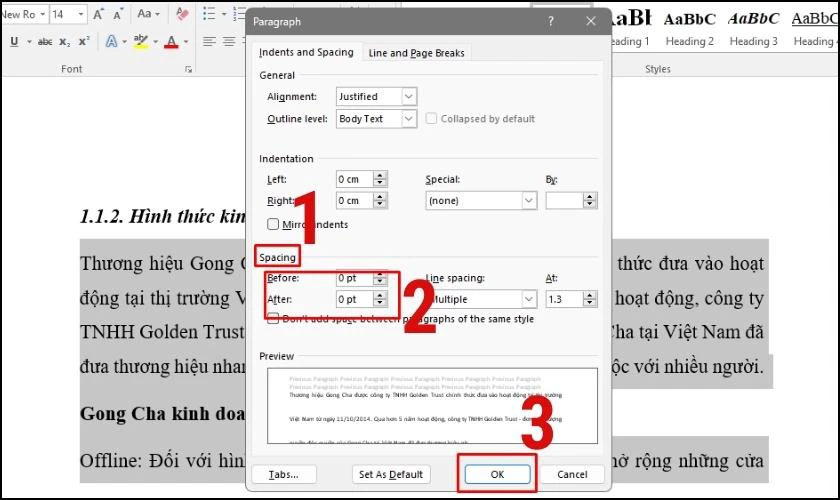 c&aacute;c thiết lập th&ocirc;ng số gi&atilde;n d&ograve;ng trong word 