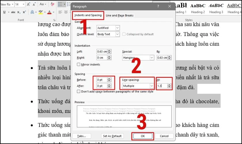 c&aacute;ch chỉnh th&ocirc;ng số khoảng c&aacute;ch giữa c&aacute;c d&ograve;ng trong word 
