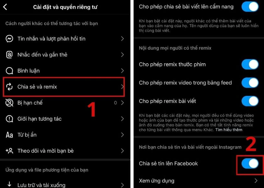 chia sẻ tin instagram l&ecirc;n facebook