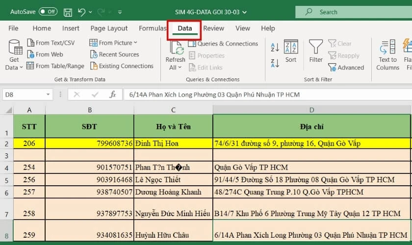 cách xoá các dòng trống trong excel bằng bộ lọc