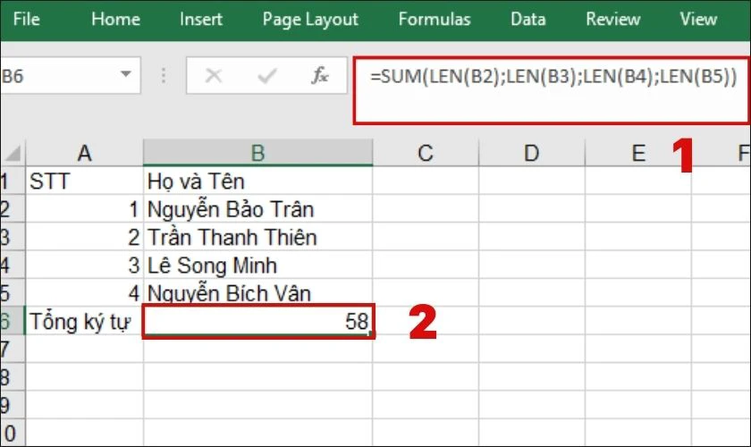 len kết hợp với sum
