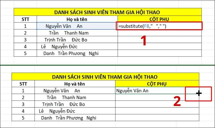 h&agrave;m substitute x&oacute;a khoảng trắng đầu d&ograve;ng trong excel