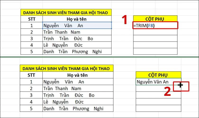 h&agrave;m trim x&oacute;a khoảng trắng trong excel 