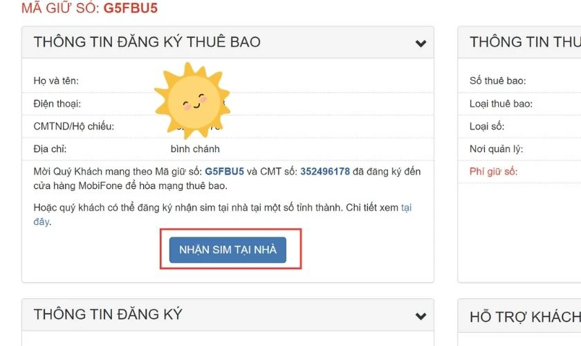 Điền thông tin địa chỉ giao sim