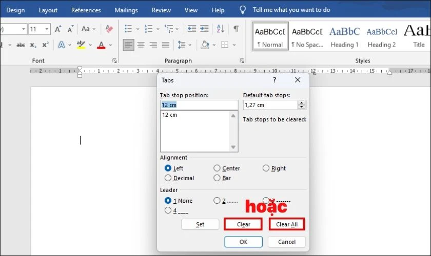 hướng dẫn xóa tab sau khi thực hiện cách tạo dấu chấm trong word