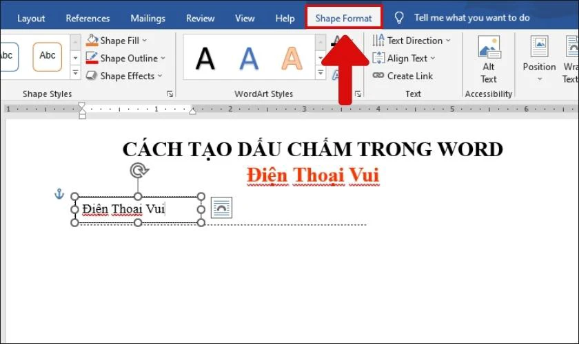 nhấn vào shape format để xóa viền khung text box