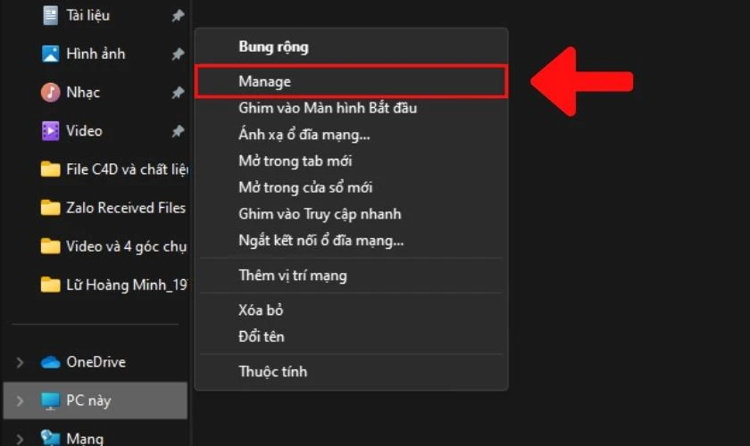 V&agrave;o mục manage để sửa lỗi m&agrave;n h&igrave;nh laptop bị giật