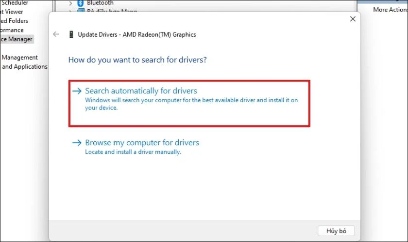 Giao diện mục search automatically for drives 