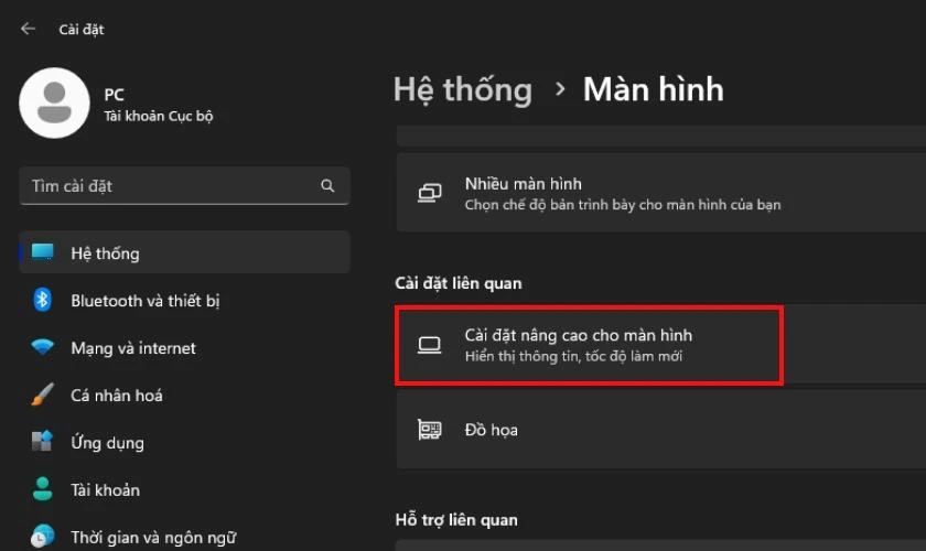 Thay đổi tần số qu&eacute;t tại mục c&agrave;i đặt n&acirc;ng cao cho m&agrave;n h&igrave;nh 