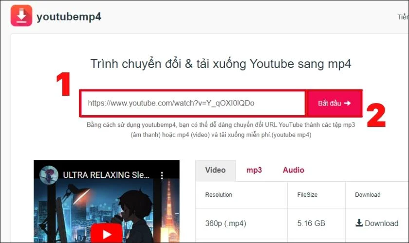 Tải video tr&ecirc;n YouTube tr&ecirc;n trang web YouTubemp4 