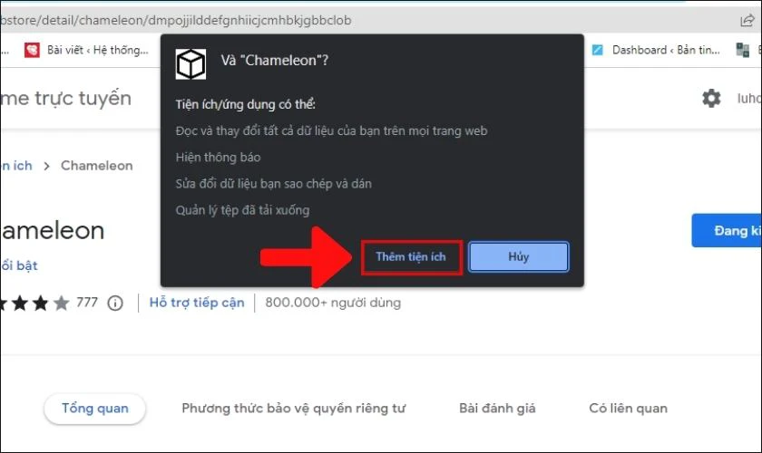 Th&ecirc;m tiện &iacute;ch Chameleon v&agrave;o tr&igrave;nh duyệt 