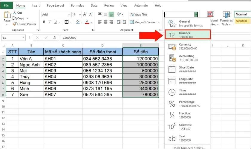 thiết lập định dạng số trong excel 